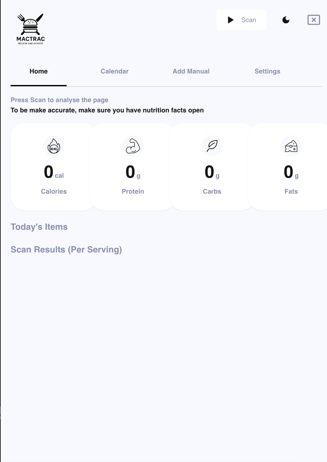 MacTrac meal logging interface
